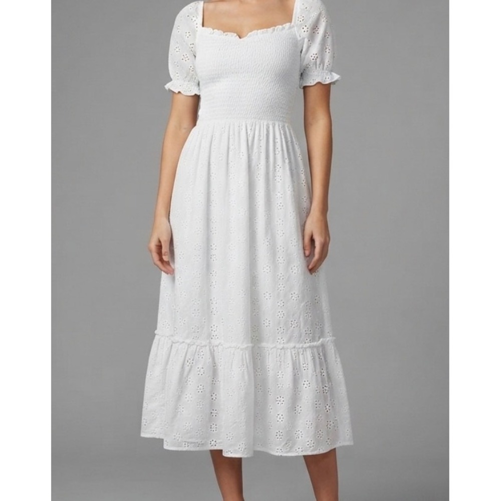 Baltic Born Piper Mini Dress White Eyelet Smocked Sweetheart Cottagecore Medium